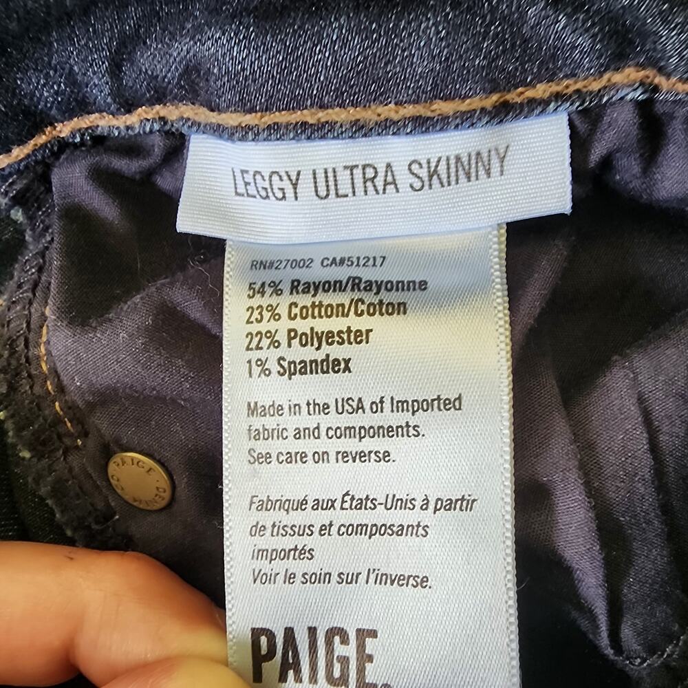 PAIGE Size 29 Leggy Ultra Skinny Dark Wash Denim Blue Jeans - Picture 7 of 11